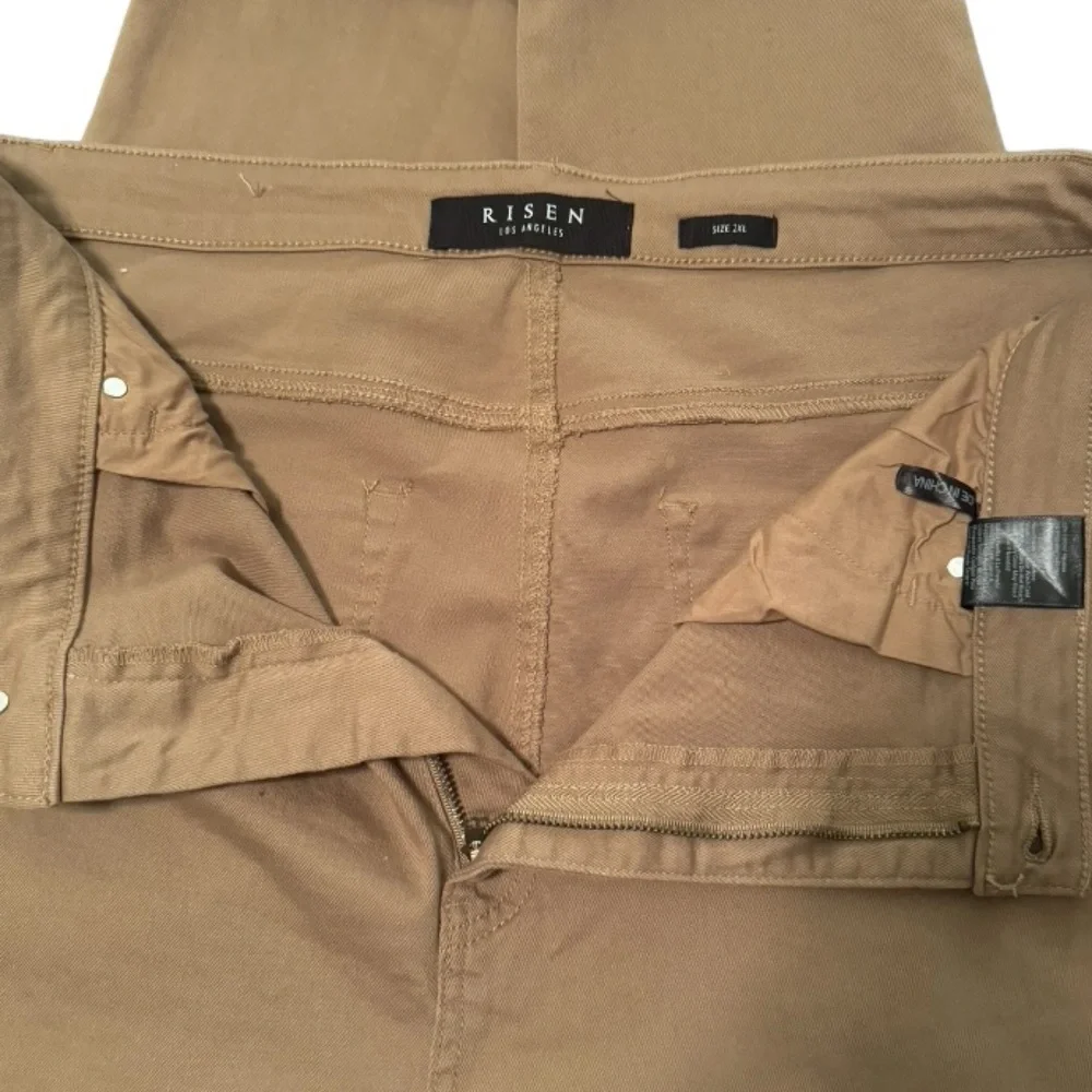 Risen Los Angeles Distressed Ankle Jeans with Cuff, Khaki, Size 2XL